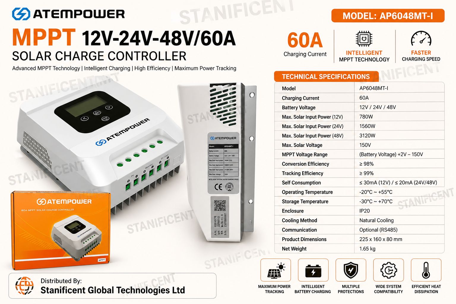 Atempower Mppt 12v 24v 48v60a Solar Charge Controller