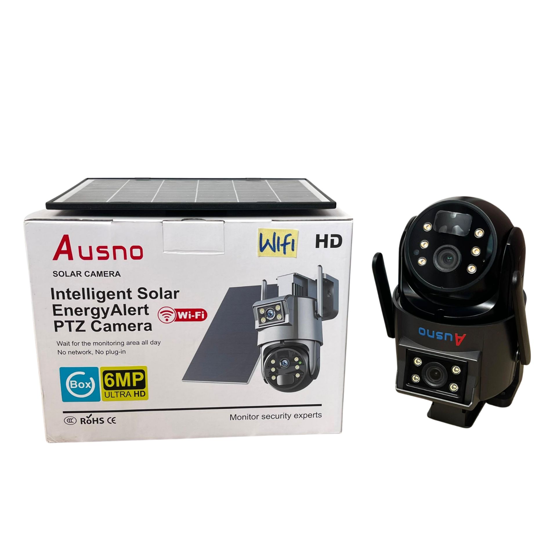 Ausno 6MP HD WiFi Dual Lens Solar PTZ Outdoor Camera With Auto Tracking (UBox APP)