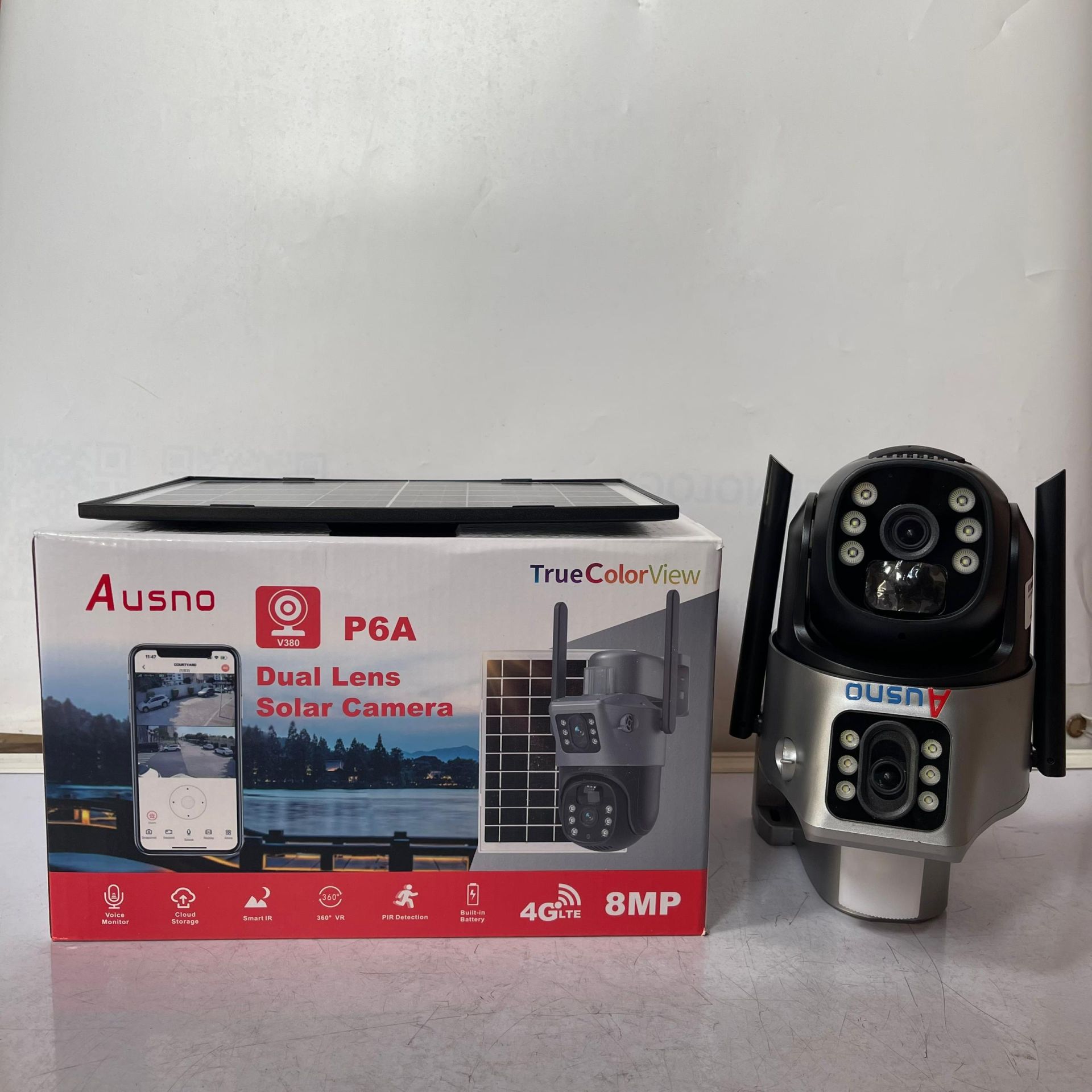 Ausno 8MP 4G Dual Lens Solar PTZ Big Outdoor Camera With Auto Tracking (V380 App)