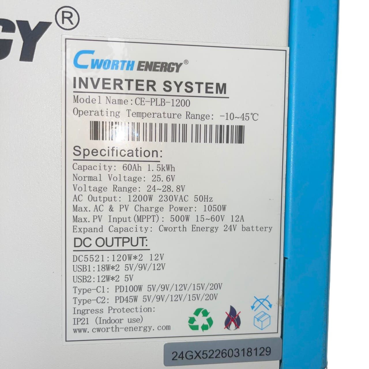 Cworth Energy 1200watts Portable Solar Generator – 60ah 1.5kwh Battery Capacity (ce Plb1200) (3)