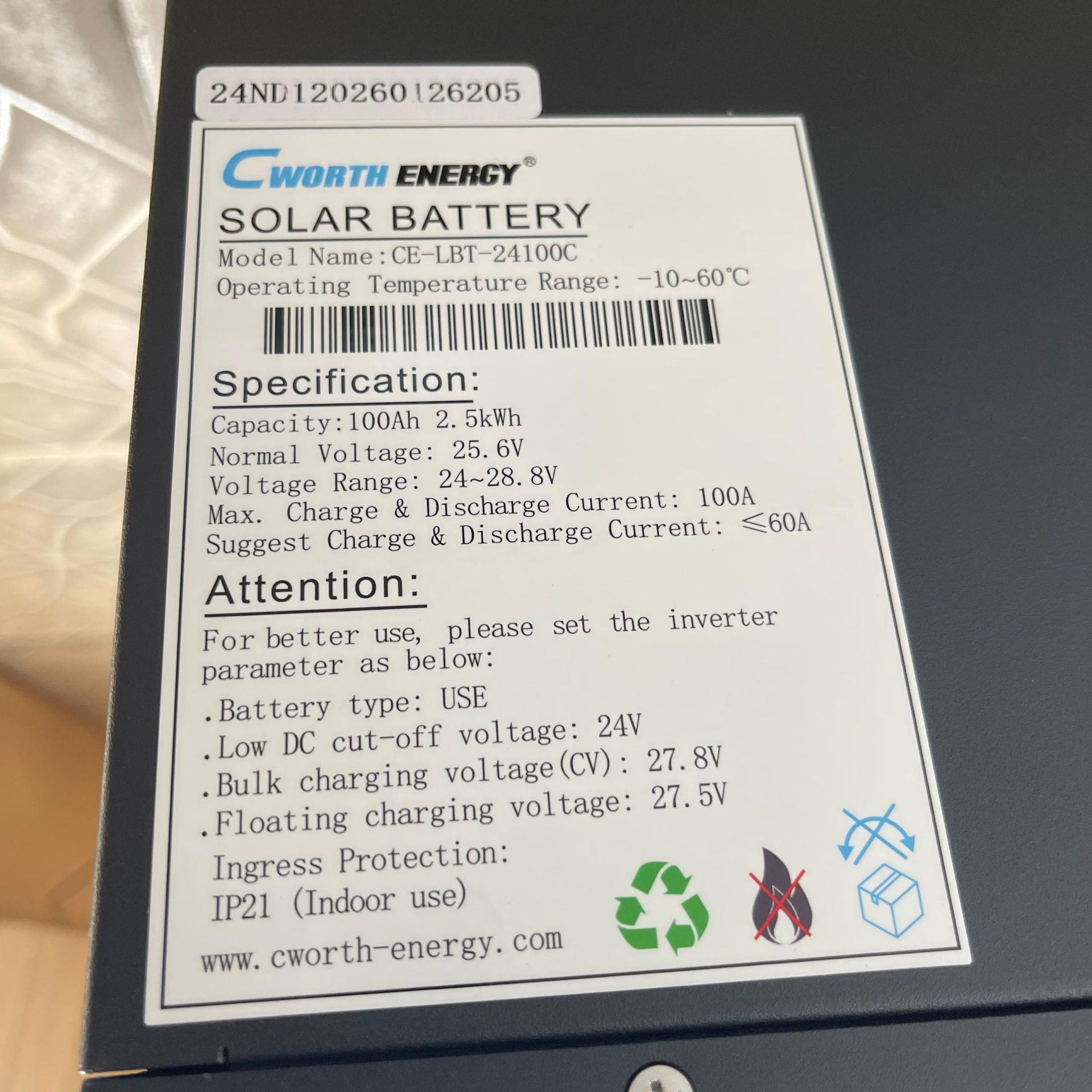 Cworth Energy 24v100ah2.5kwh Lithium Battery