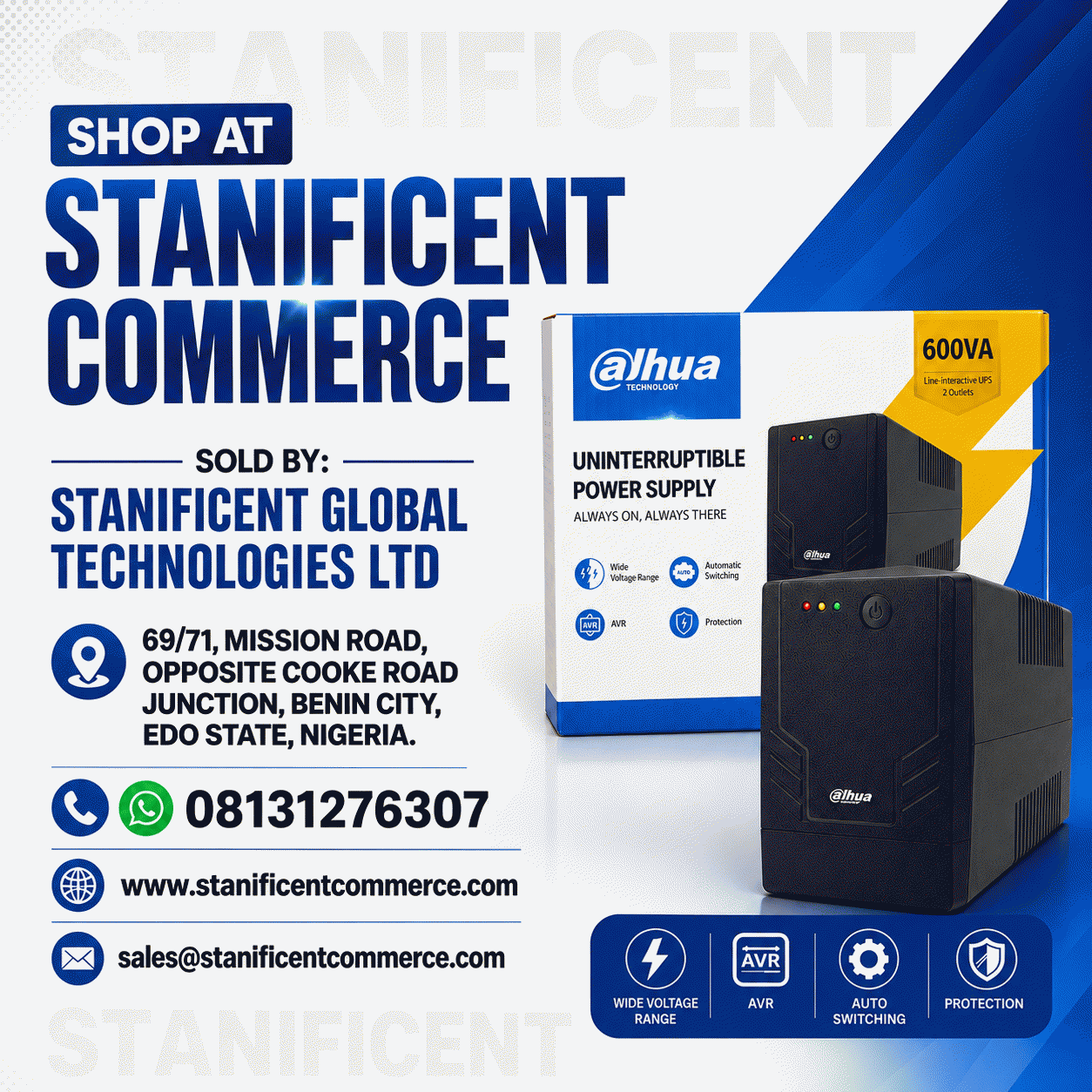 Dahua 0.6kva Ups (capacity 600va360w)