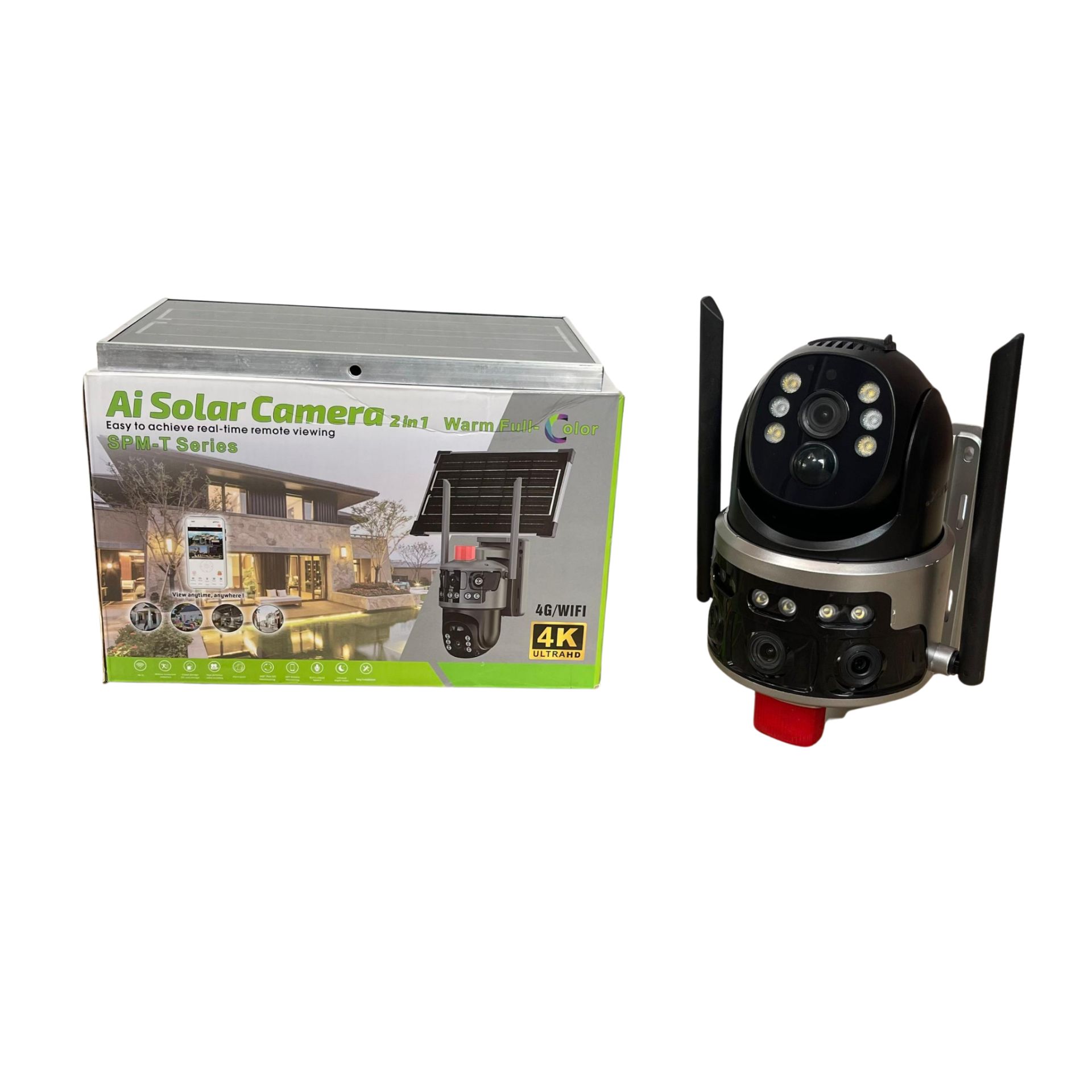 Optimax 4k Ultra Hd Wifi Dual Lens Ai Solar Ptz Big Outdoor Camera With Auto Tracking V380 App