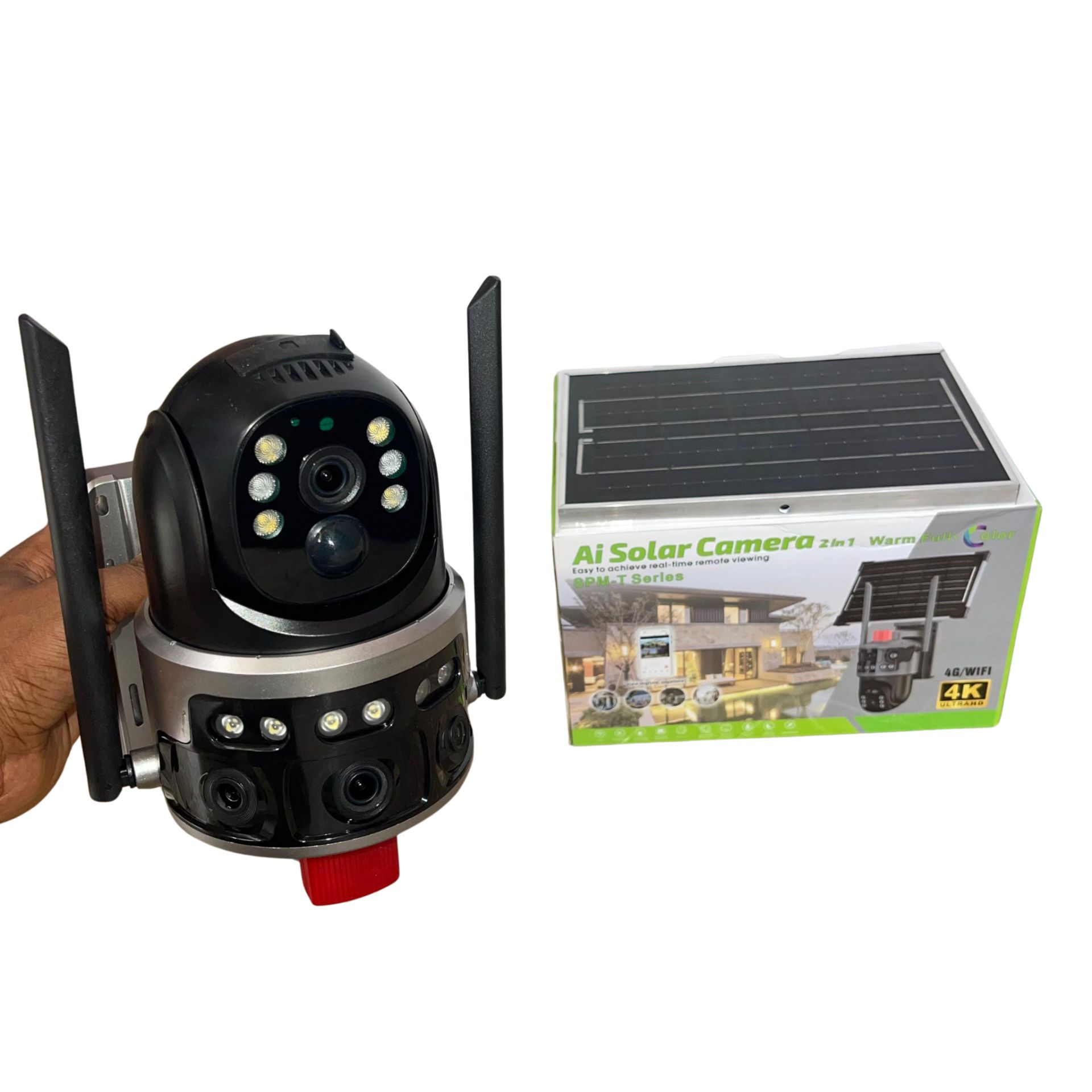 Optimax 4k Ultra Hd Wifi Dual Lens Ai Solar Ptz Big Outdoor Camera With Auto Tracking V380 App