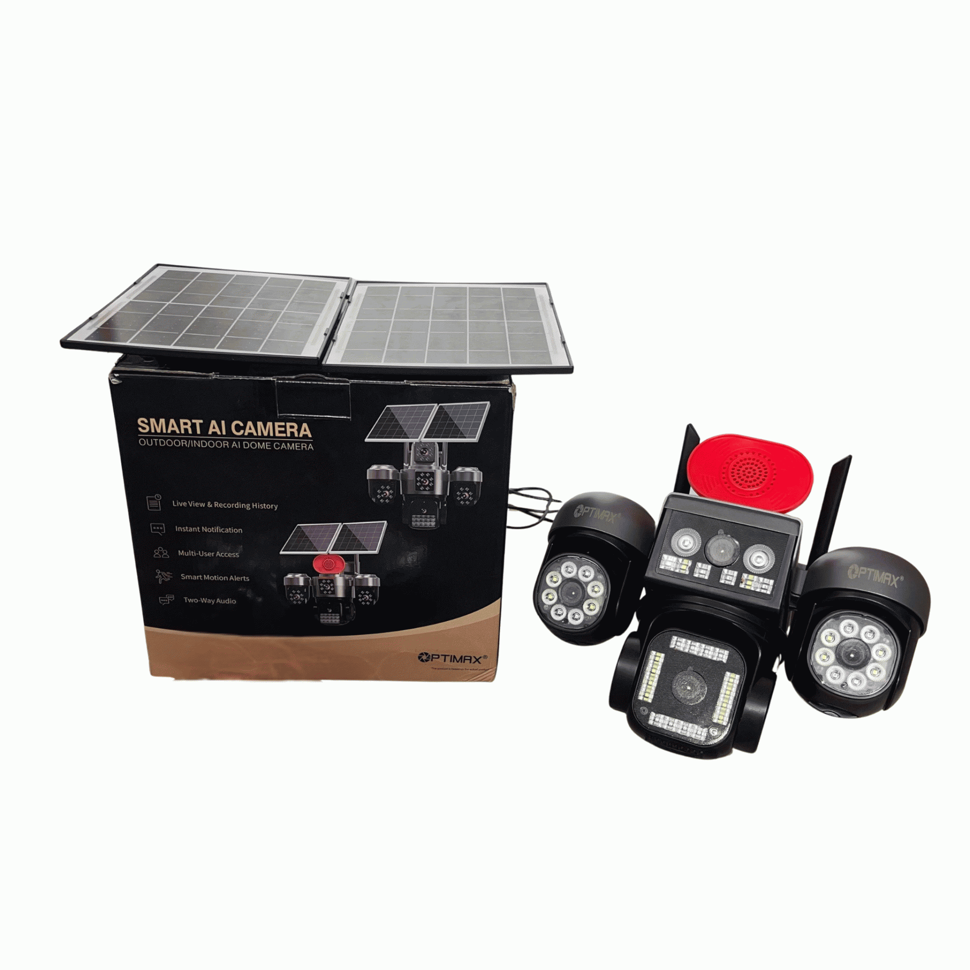 Optimax Smart AI Four Lens Double Panel Solar PTZ Camera (Hi-Easy App)