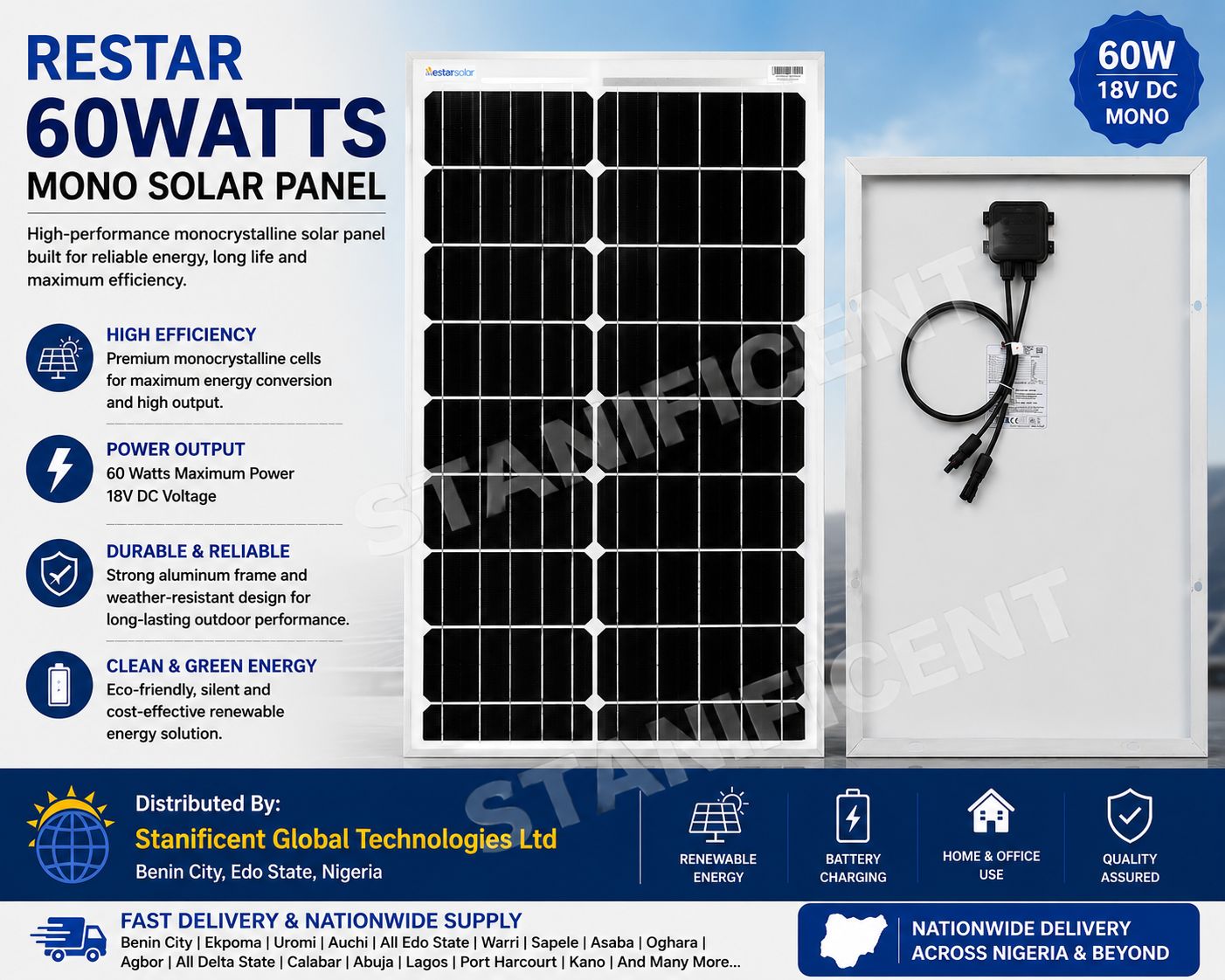Restar 60watts Mono Solar Panel