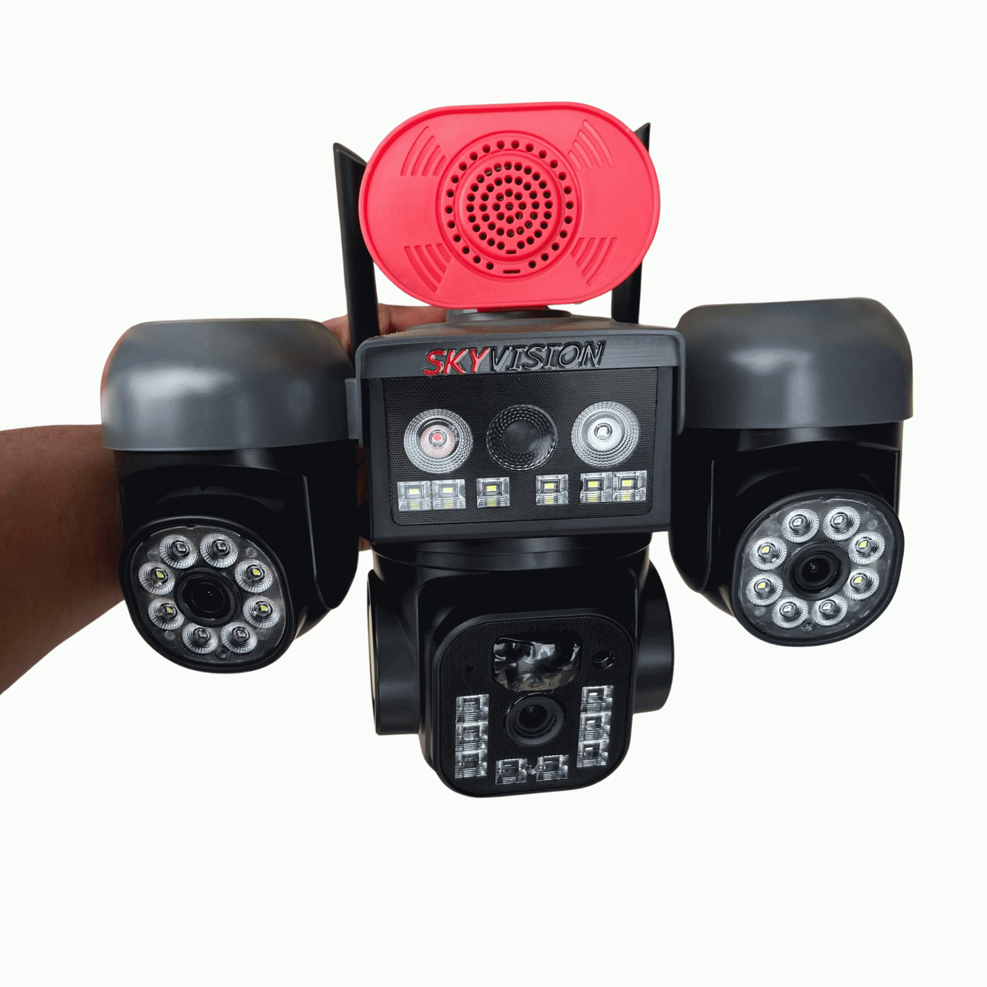 Skyvision 12mp 4g Triple Lens Solar 3 Ptz Auto Rotate Big Outdoor Camera V380 App