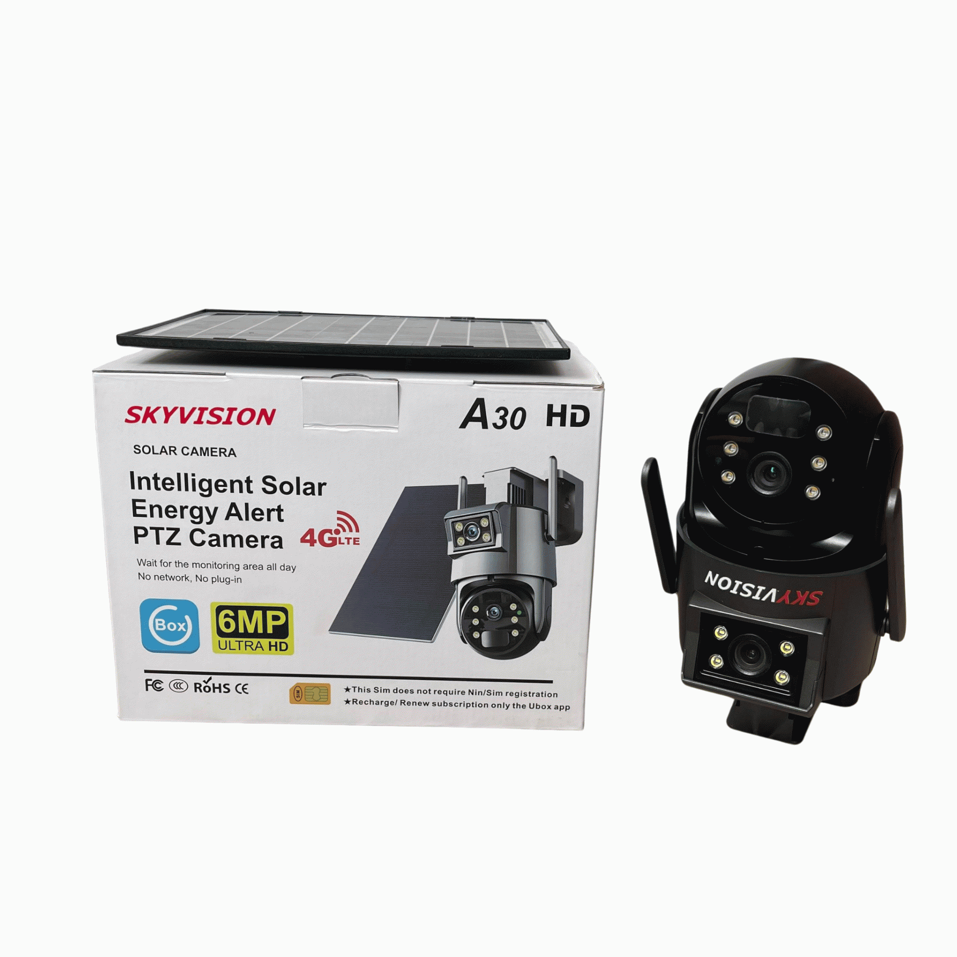 Skyvision 6MP A30 4G Dual Lens Solar PTZ Outdoor Camera With Auto Tracking (UBox App)
