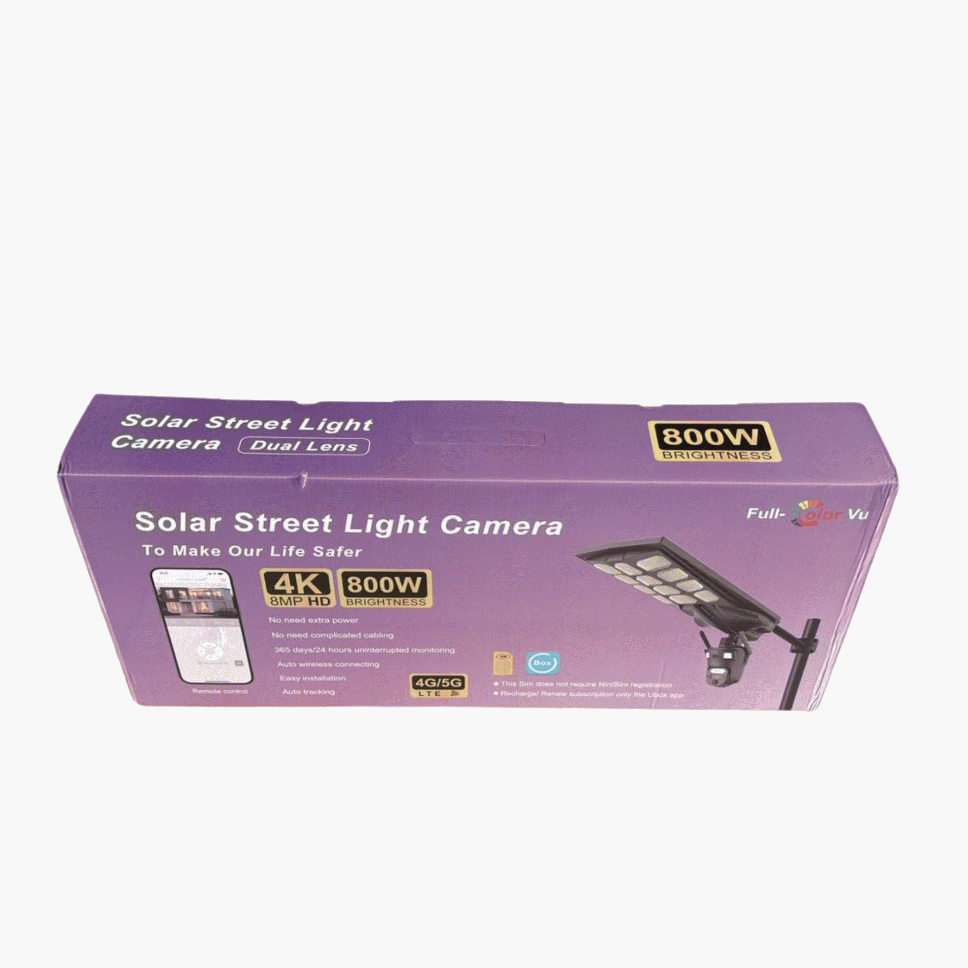 Skyvision 800watts Solar Street Light With Dual Lens 4k 8mp 4g Solar Camera Ubox App