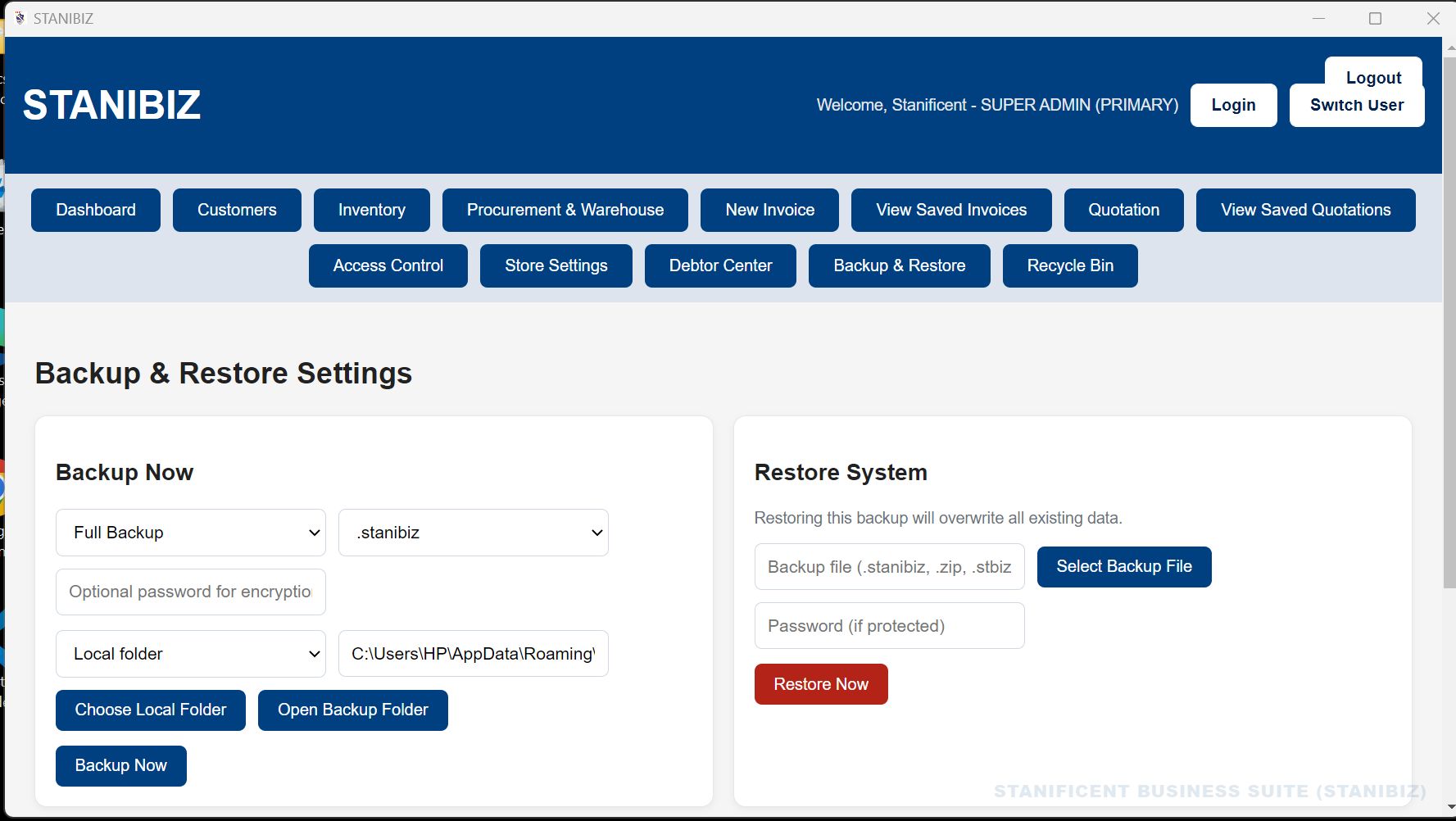 How To Backup and Restore in STANIBIZ Enterprise Software