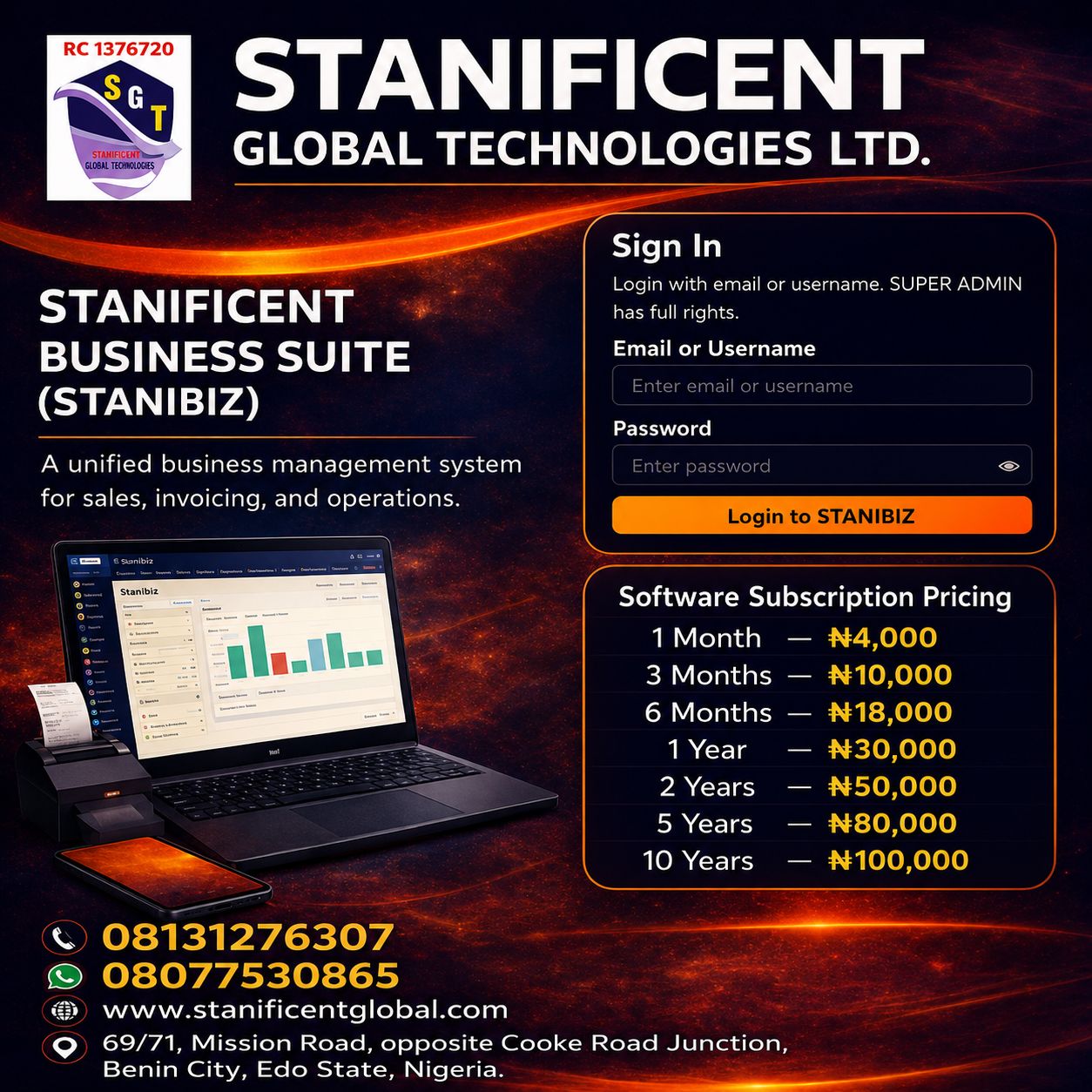 STANIBIZ Enterprise Software: 1-Month Per Device License