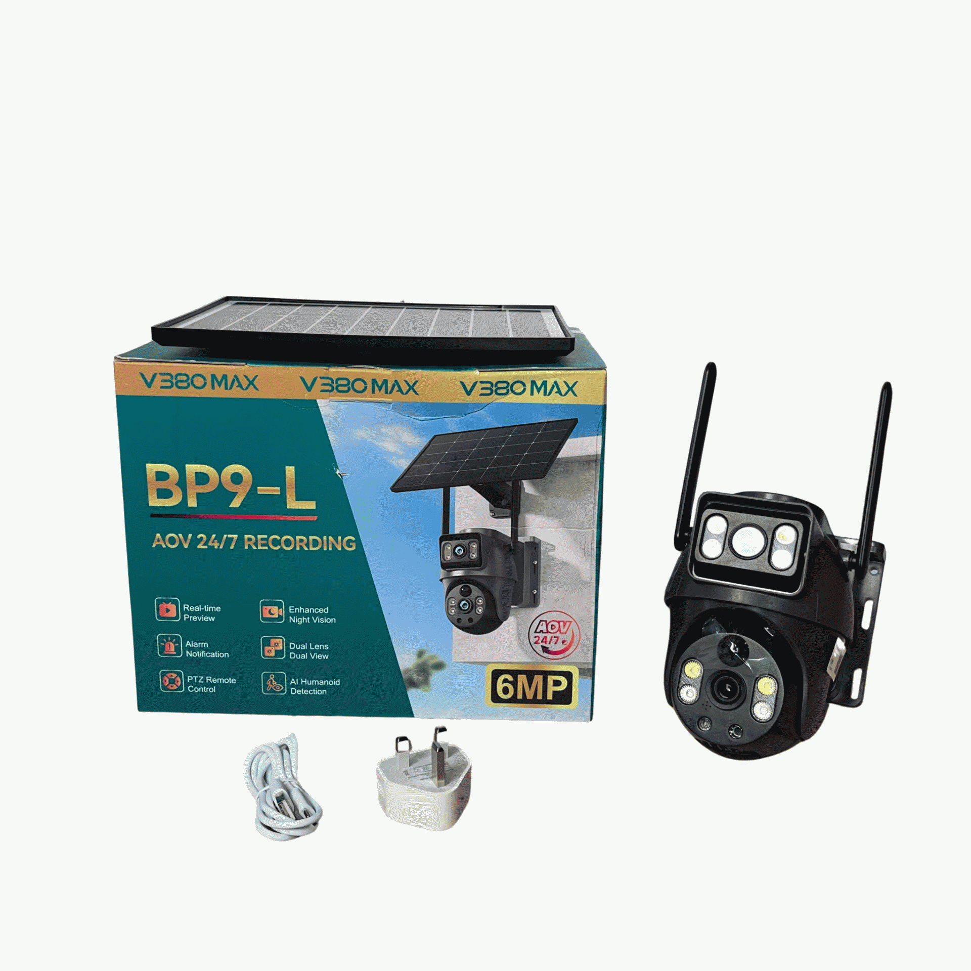 V380 Max 6MP BP9-L AOV 4G Dual Lens Solar PTZ Mini Outdoor Camera With Auto Tracking (Black)