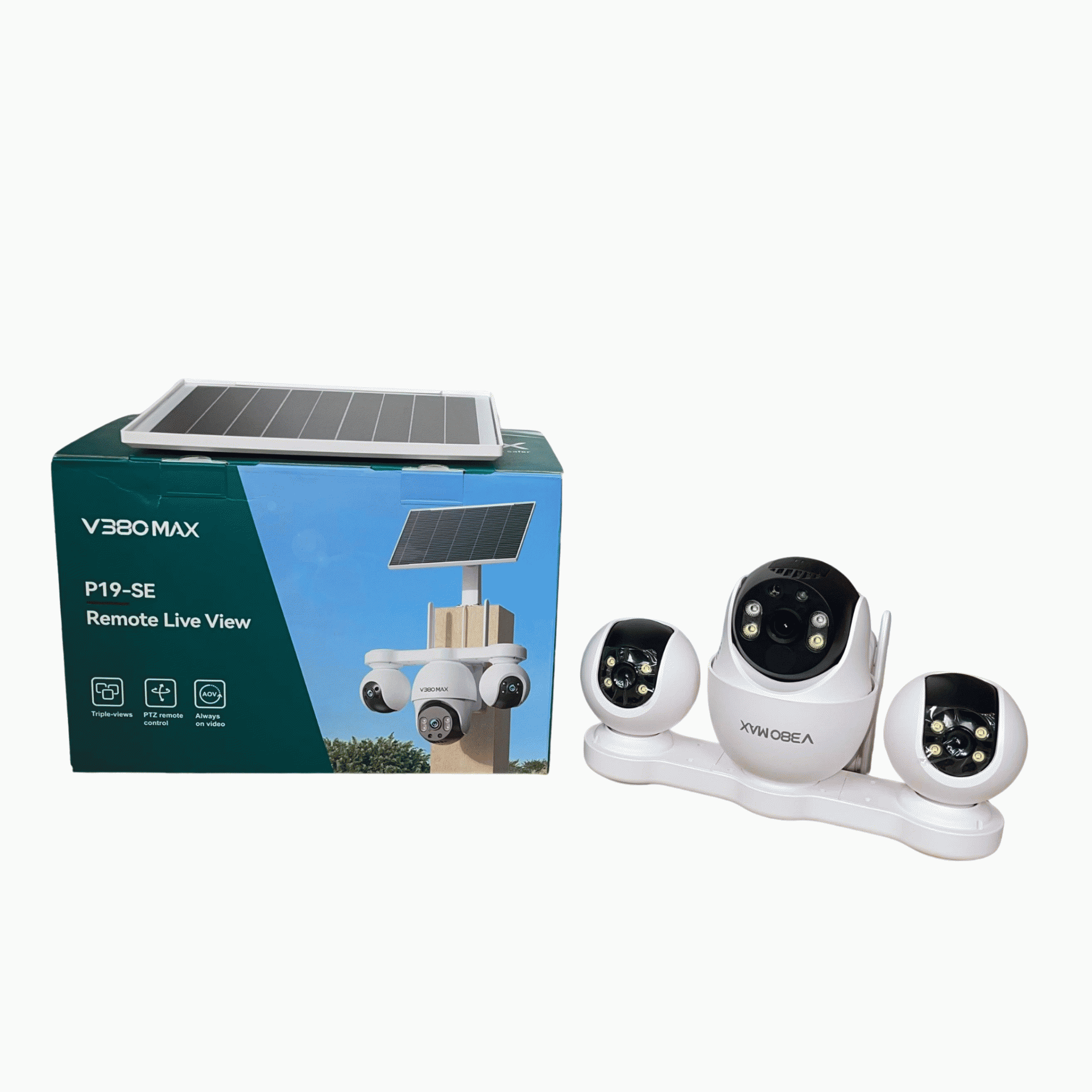 V380 Max P19SE 4G Triple Lens Solar 3-PTZ Big Outdoor Camera With Auto Tracking