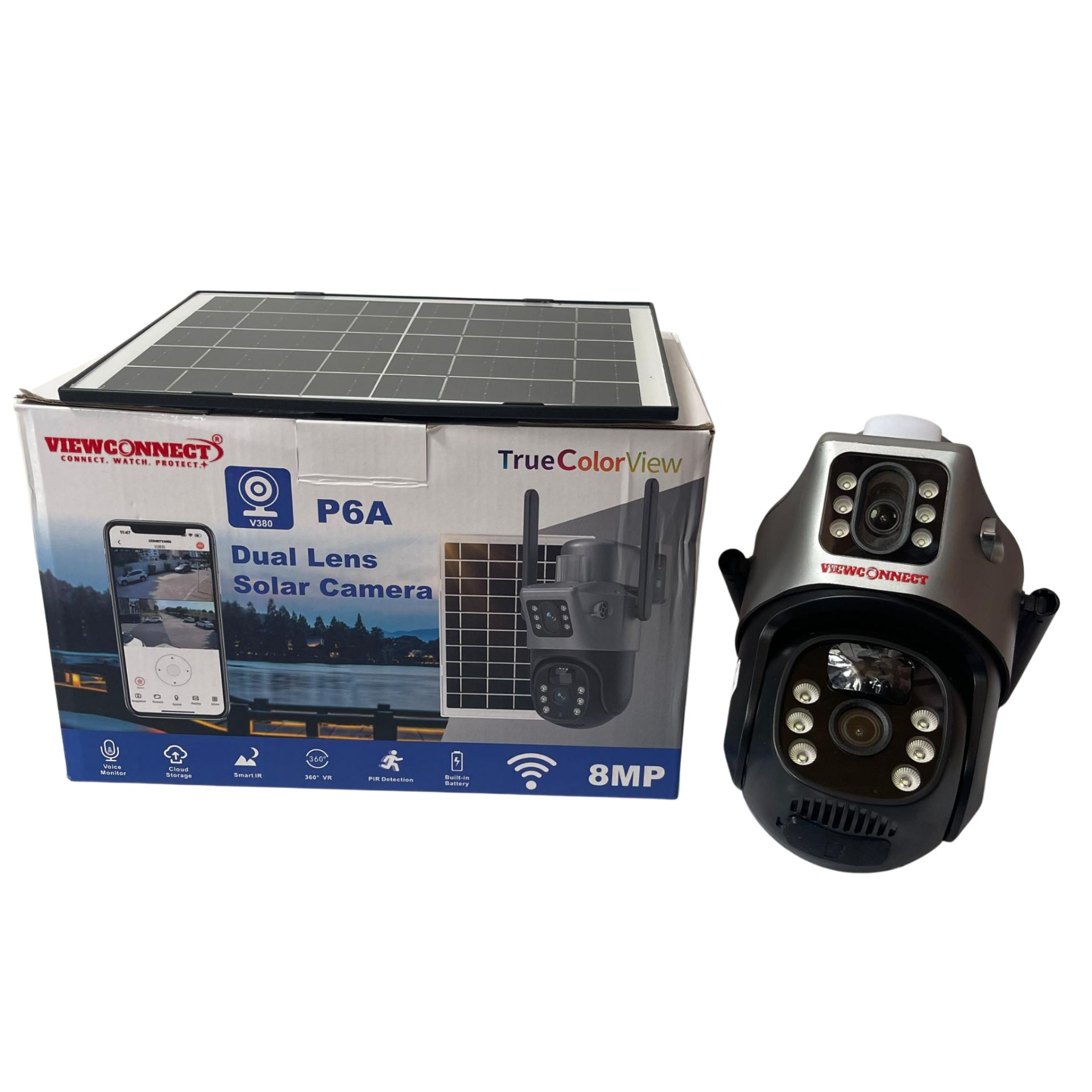 ViewConnect 8MP P6A WiFi Dual Lens Solar PTZ Big Outdoor Camera With Auto Tracking (V380 App)