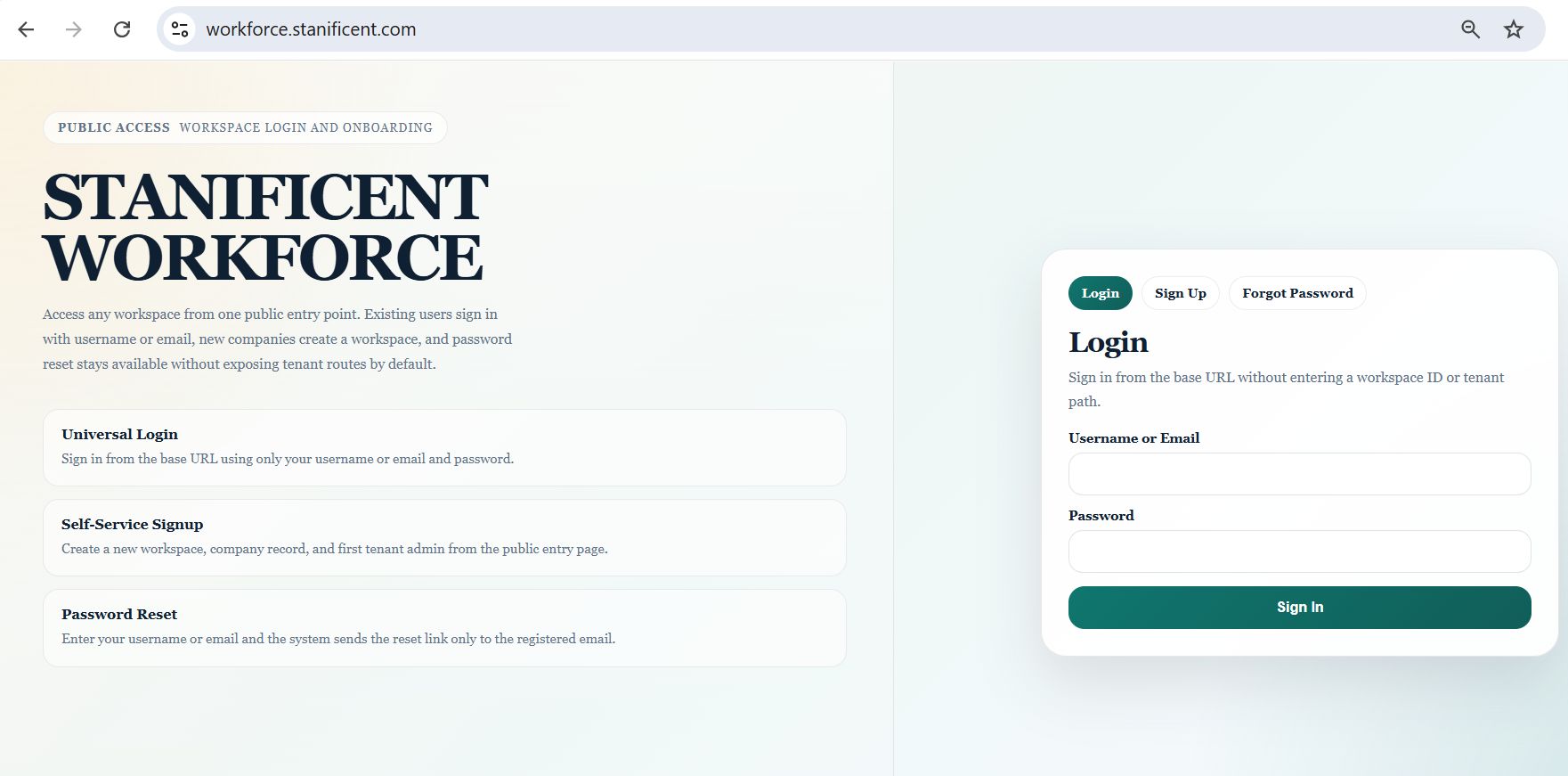 Quick Guide: STANIFICENT WORKFORCE Signup, Login & Password Reset